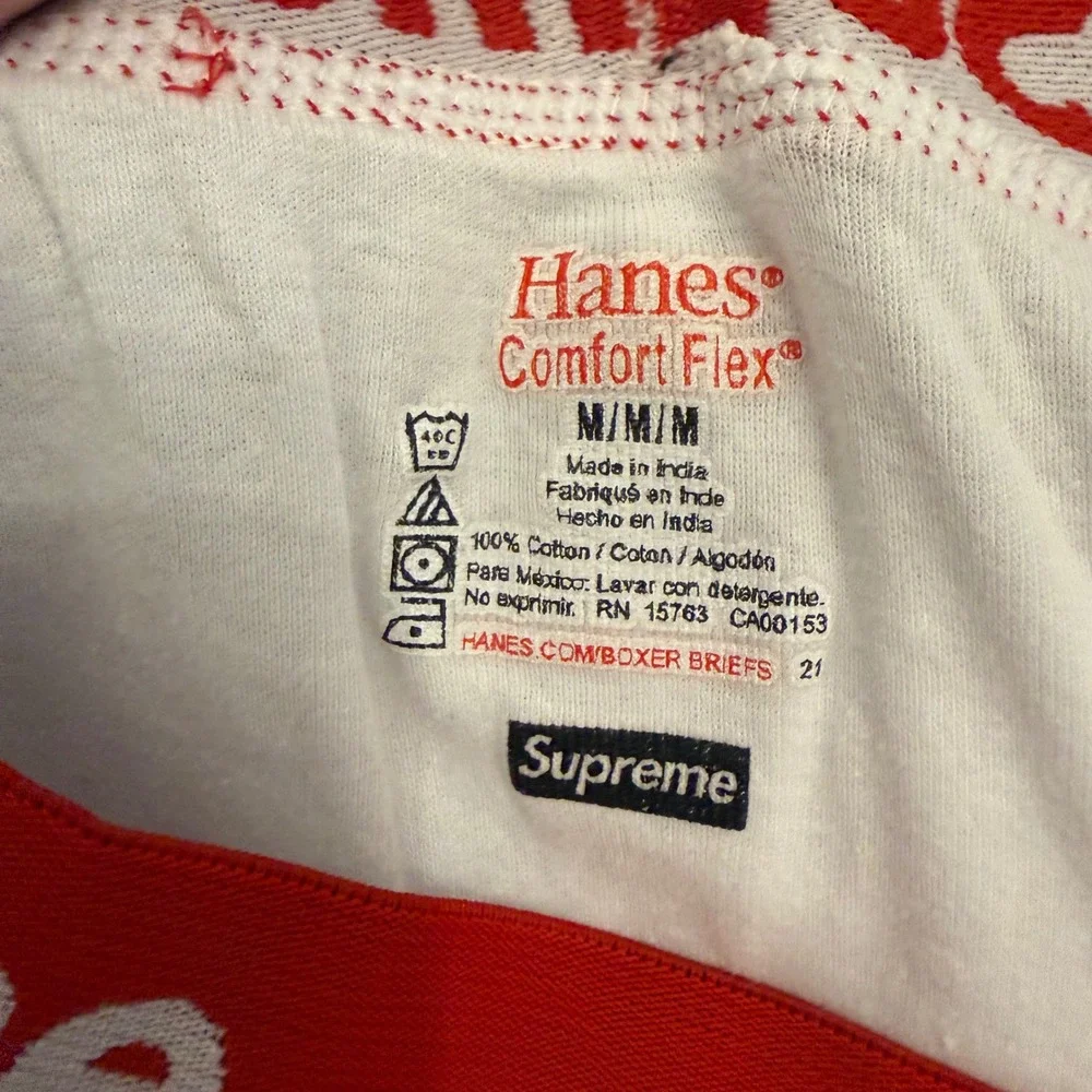 Supreme Hanes Boxer Briefs White Red Logo Waistband 2 Pack Mens Medium